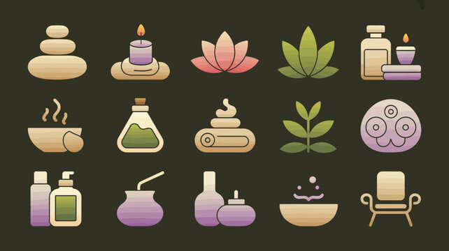 Set of modern flat design spa and wellness icons for relaxation and beauty treatment.