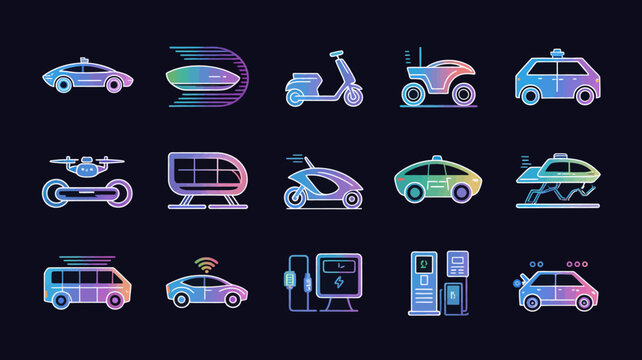 Modern transportation icons representing innovative mobility solutions for future city living.