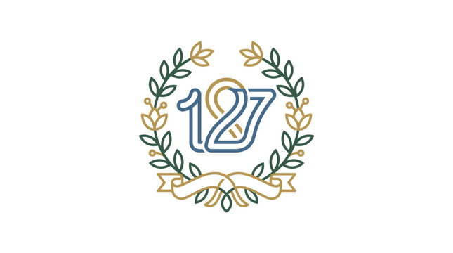 Number 127 milestone emblem with laurel wreath.