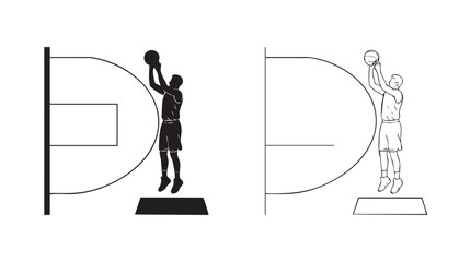 vector silhouette with line art pair icon basketball court corner shot © Shamsul