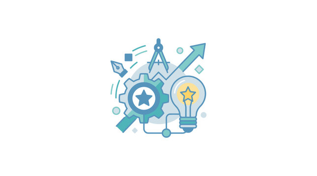 Creative design process icon with gear and lightbulb elements.