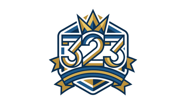 Sporty shield logo with number 323 and crown.