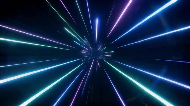 Hyperspace travel through neon light streaks in this fast paced abstract digital motion video clip animation