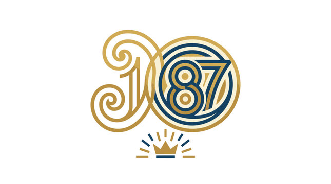 Vintage number 187 emblem with crown and decorative swirls.