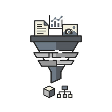 Information data funnel processing icon.
