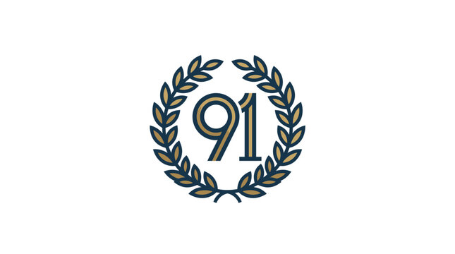 Number ninety-one inside a circular laurel wreath frame.