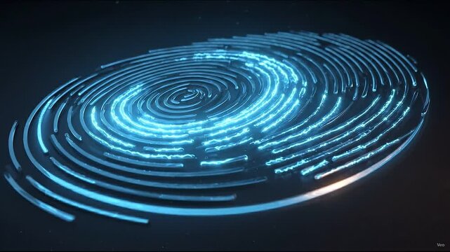 2D vector graphic showing a fingerprint icon. Cyber security, biometric identification being scanned