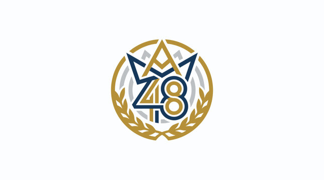 Circular 48th anniversary emblem with laurel wreath.