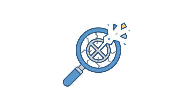 Magnifying glass breaking through a target or shield icon.