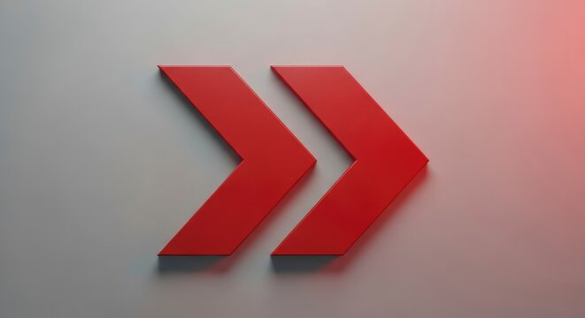 3D Red Double Arrow Icon Pointing Right, Fast Forward Speed Symbol on Neutral Background