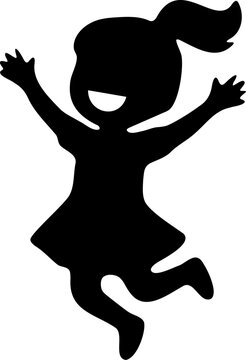 Joyful Young Girl Jumping With Arms Raised in Celebration