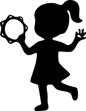 Silhouette of a Happy Girl Dancing with Tambourine in Motion