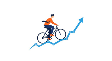 Fototapeta premium Business Success Concept with Businessman Riding Bicycle Upward on a Growth Chart Arrow