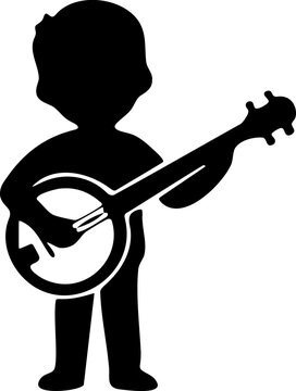 Silhouette of a Person Playing a Banjo with a White Background