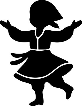 Joyful Child Dancing in Traditional Folk Costume with Arms Raised