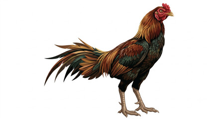 Majestic Gamecock Rooser Standing Isolated on White Background Vector Illustration © Hendri