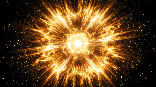 Fiery Gold Explosion Blast with Radiant Ray Beams