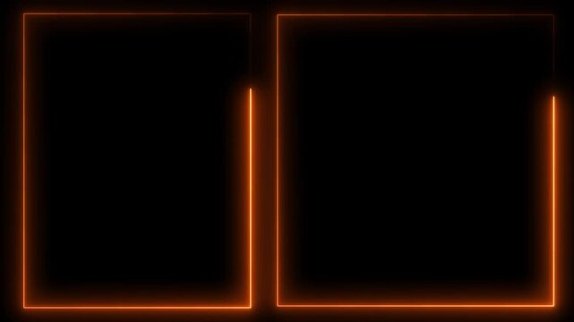 neon glowing orange color Square Rectangle picture frame icon animation party show seamless footage border frame display neon box line smooth effect on black background	
