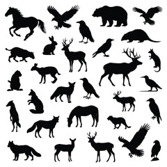 Fototapeta premium Animal Silhouettes Collection Black Shapes On White Background