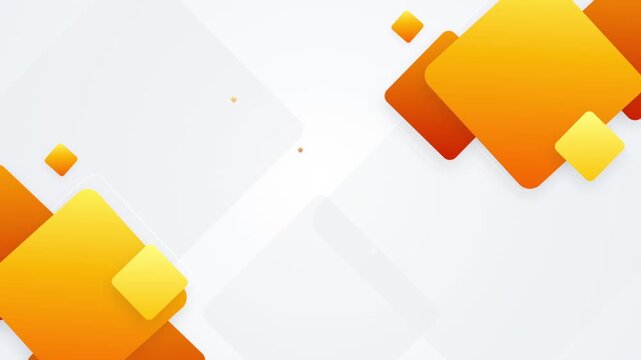 Abstract animated orange geometric squares floating across white background