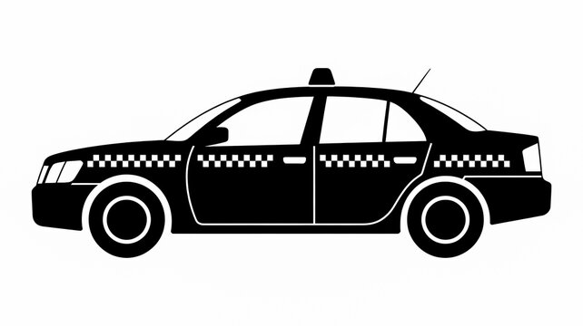 Minimalist Black and White Vector Illustration of a Classic City Taxi Cab Side View