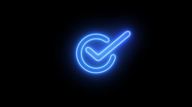 neon User verification tick mark icon of team selection and HR recruitment black background