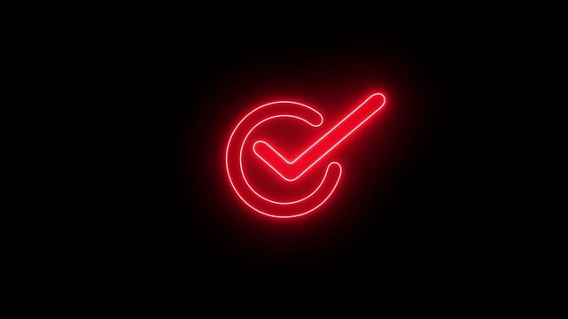 neon User verification tick mark icon of team selection and HR recruitment black background