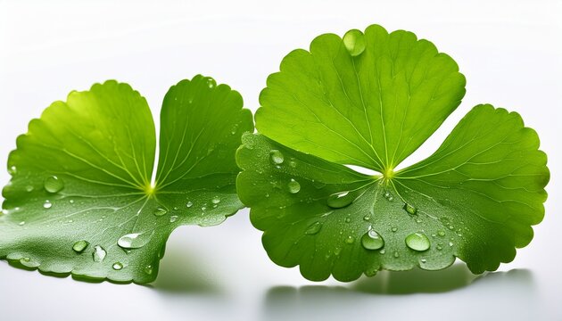 Centella Asiatica Gotu Kola Leaves With Dewdrops Isolated On Transparent Background