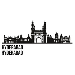 Fototapeta premium Hyderabad skyline silhouette with text black on white background