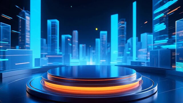 Futuristic virtual stage with glowing orange platform