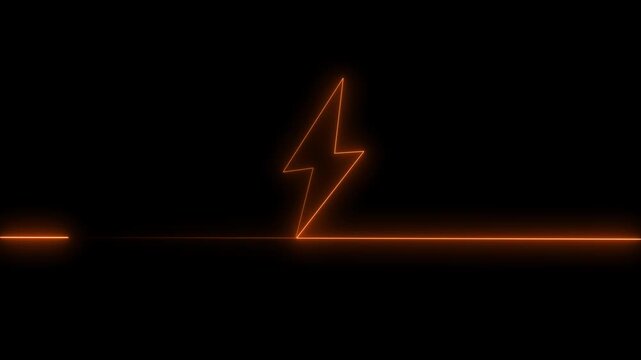 Neon battery charging icon animation. Abstract neon bolt icon with circle neon battery icon.