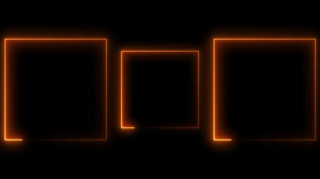 neon glowing orange color Square Rectangle picture frame icon animation party show seamless footage border frame display neon box line smooth effect on black background	