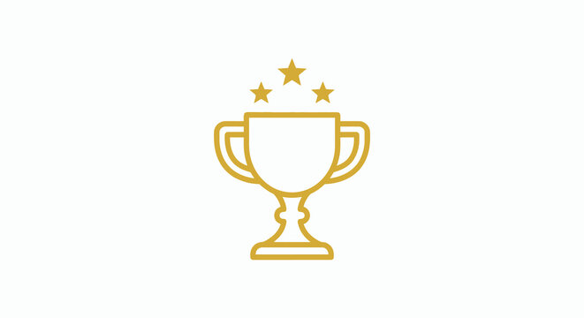 Gold line art trophy cup with stars