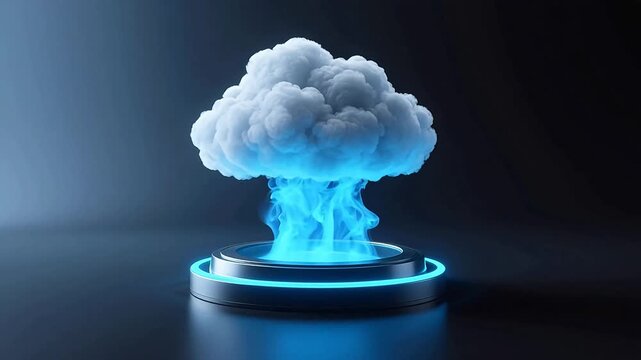 Glowing blue cloud floating in dark space