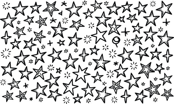 Black and white starfield pattern with silhouettes celestial design for crafts and digital projects