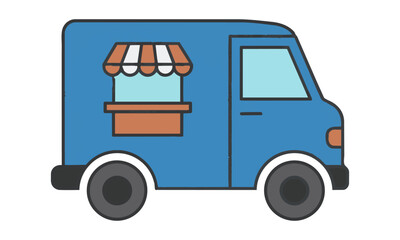 Fototapeta premium Delivery van icon with a store sign on the side panel in a clean monoline style isolated on a white background, logistics and shipping concept