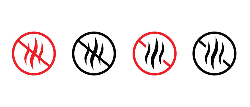No odor fragrance free icons featuring red and black prohibition signs with wavy scent lines vector illustration.
