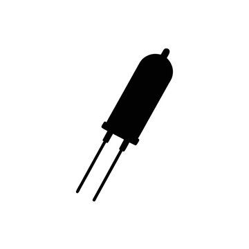 Electronic LED component silhouette, light emitting diode icon on white background, semiconductor hardware part for circuit design and engineering