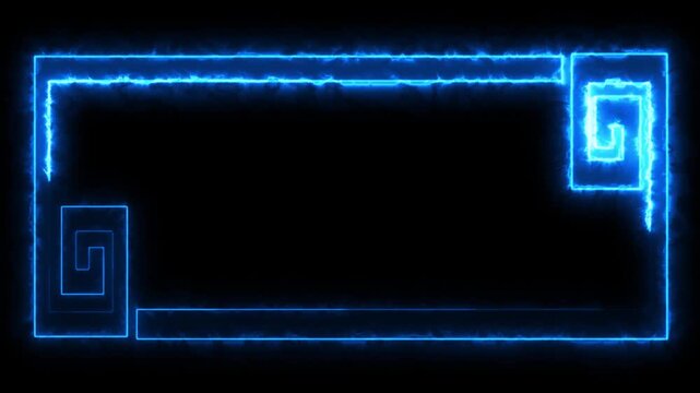 Glowing blue neon light rectangle frame on dark background