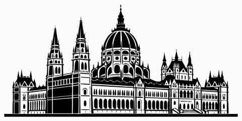 Ornate gothic architecture silhouette collection, isolated white background, cathedral silhouette © Mithu