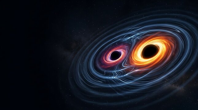 Binary black holes merging in deep space with glowing energy disks