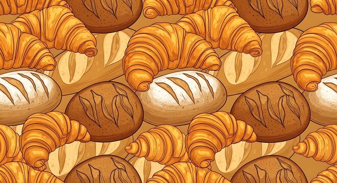 seamless bakery pattern croissants and bread