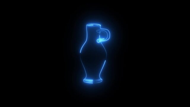 Glowing blue neon light outline of a clay jug or pitcher
