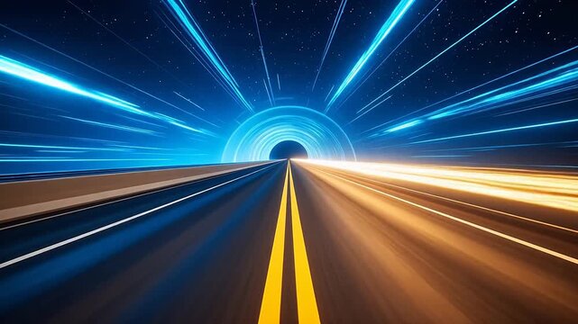 Futuristic sci-fi tunnel with yellow road
