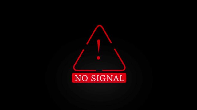 Animated no signal warning with red glowing triangle and bold text, ideal for broadcast interruption and communication failure visuals.