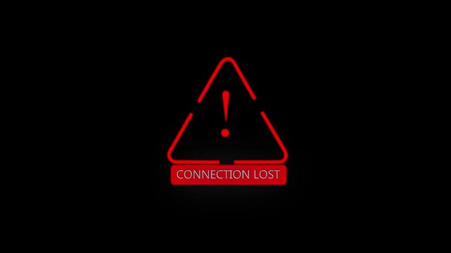 Futuristic connection lost alert with red neon warning symbol on black, ideal for internet errors and digital presentations.