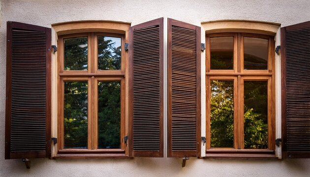 windows with wooden brise close up