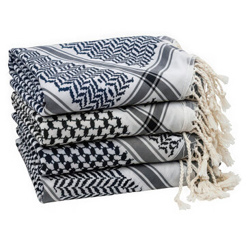 Stack of folded keffiyeh scarves isolated on transparent background