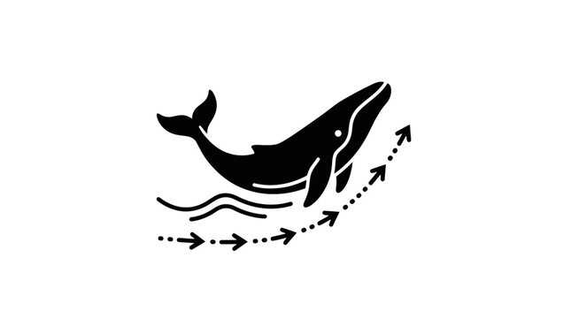 Whale jumping out of water with directional arrows