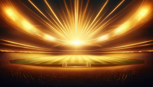 epic sports victory background with golden stadium light bursting and energy